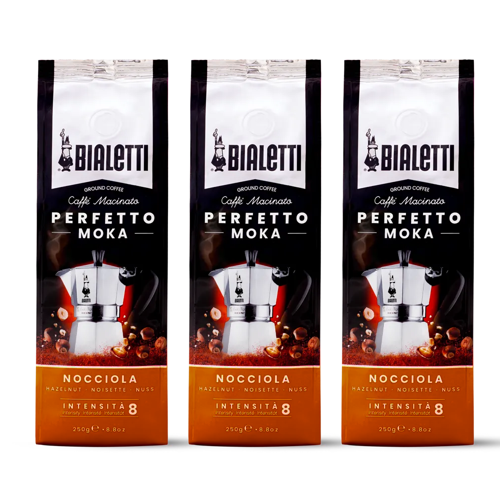 3 пакетика по 250 грамм кофе Bialetti Perfetto Moka Nocciola молотый со вкусом лесного ореха