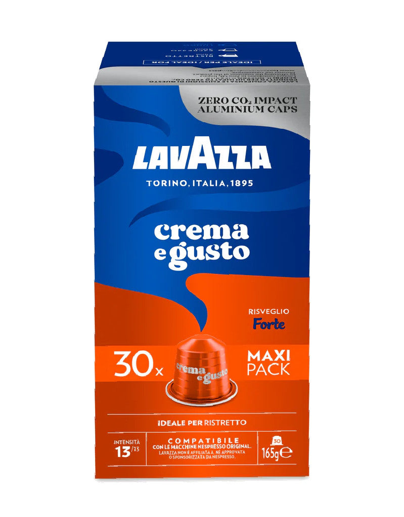 Коробка из 30 капсул Lavazza Crema e Gusto Forte, совместимых с Nespresso.