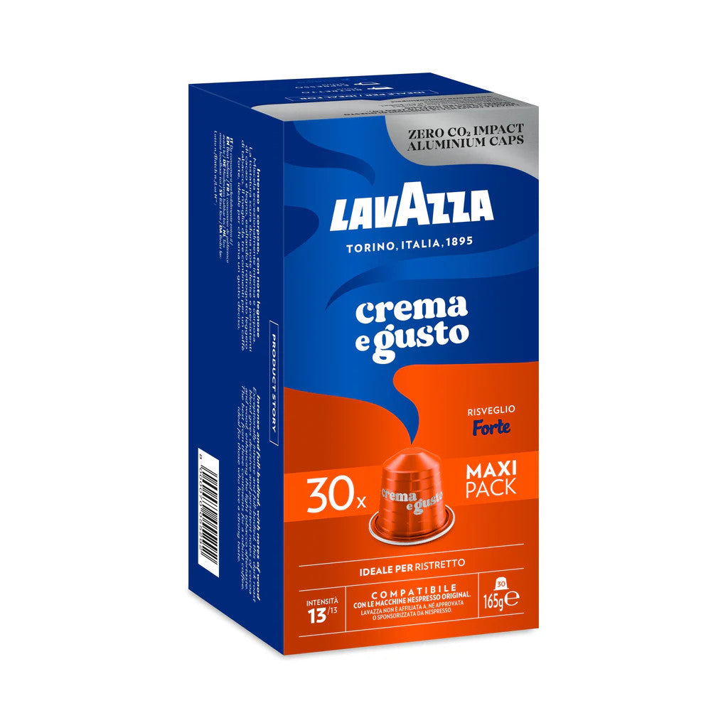 Коробка из 30 капсул Lavazza Crema e Gusto Forte, совместимых с Nespresso.