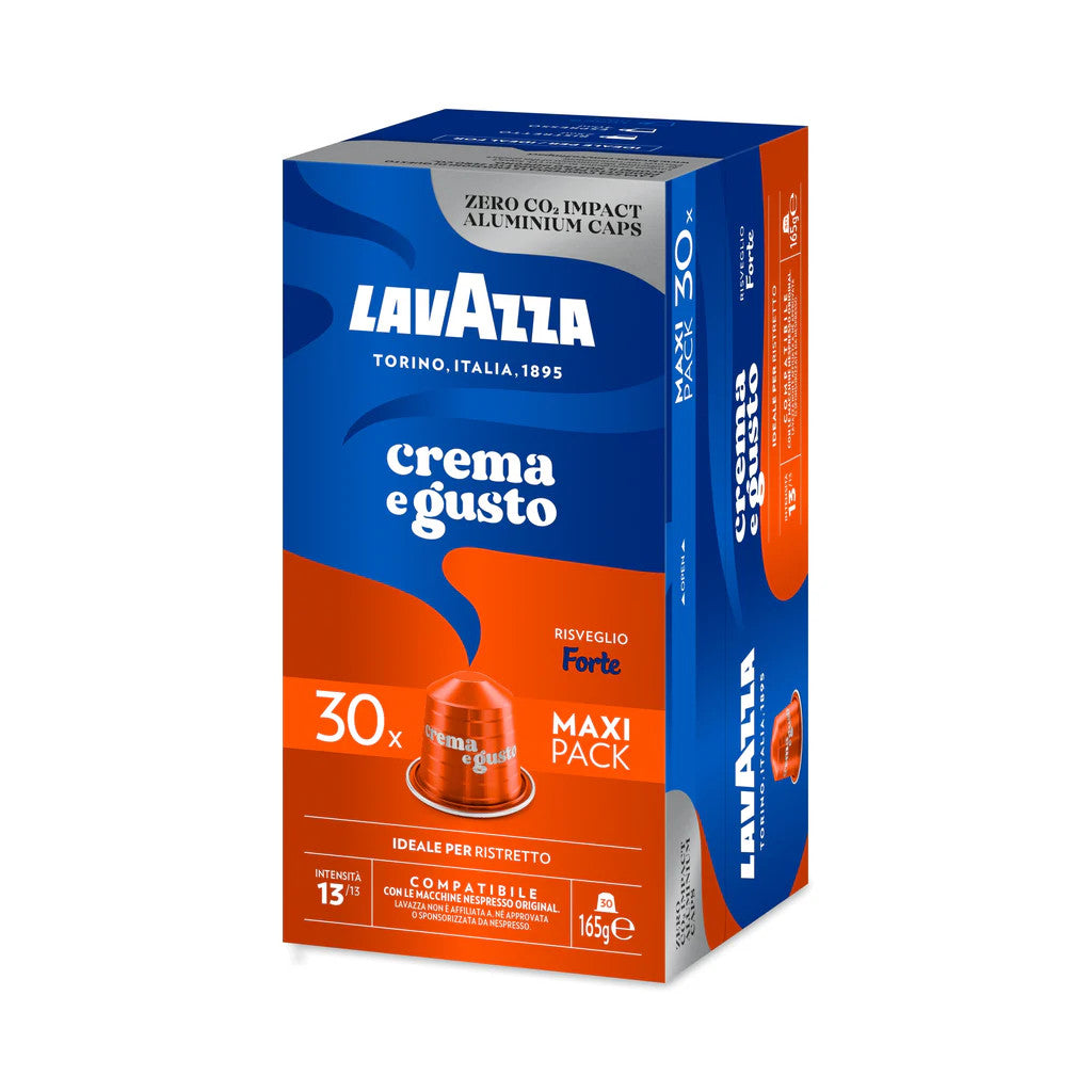 Коробка из 30 капсул Lavazza Crema e Gusto Forte, совместимых с Nespresso.