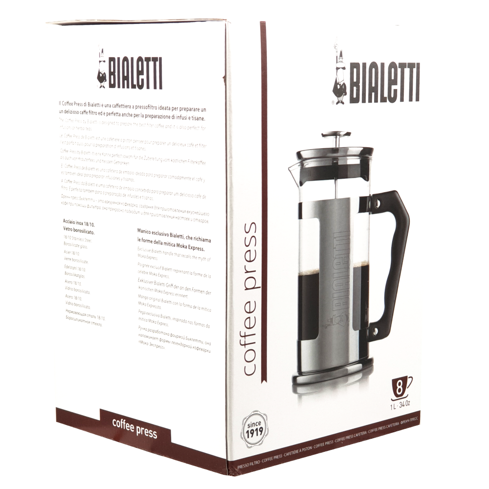 Кофейный пресс Bialetti на 8 чашек, фленджер из стекла и нержавеющей стали