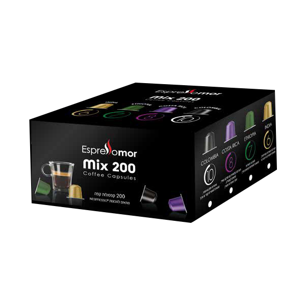 Коробка из 200 капсул Nespresso Mix, совместимых с EspressoMor.