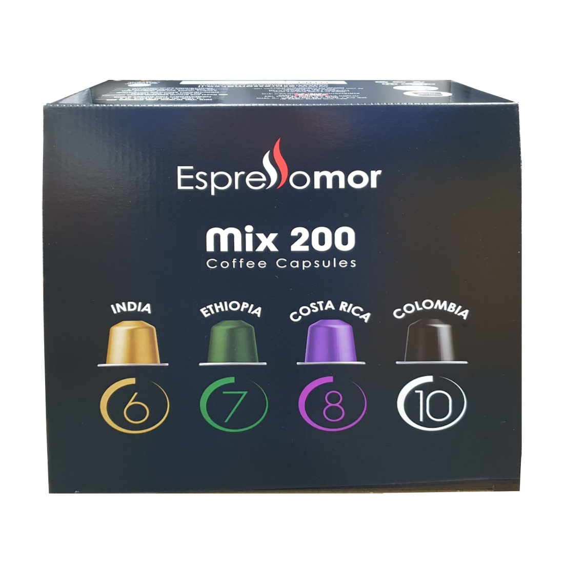 Коробка из 200 капсул Nespresso Mix, совместимых с EspressoMor.