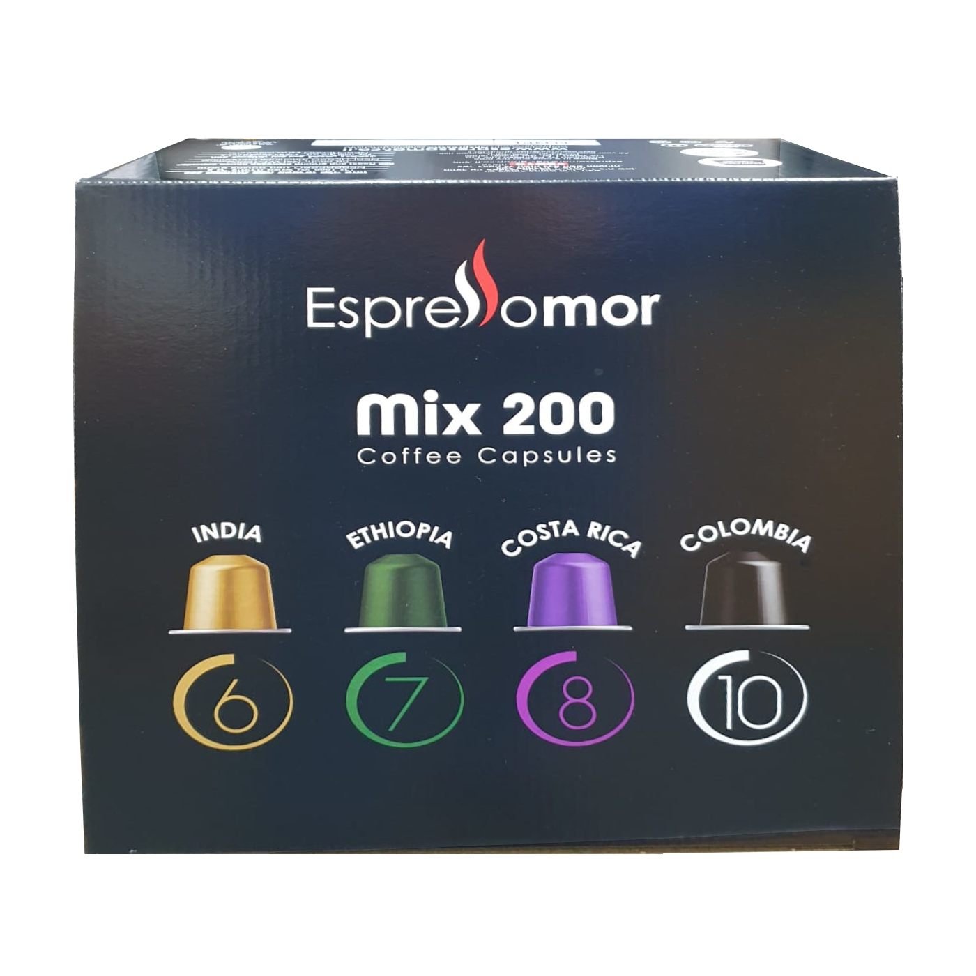 Коробка из 200 капсул Nespresso Mix, совместимых с EspressoMor.